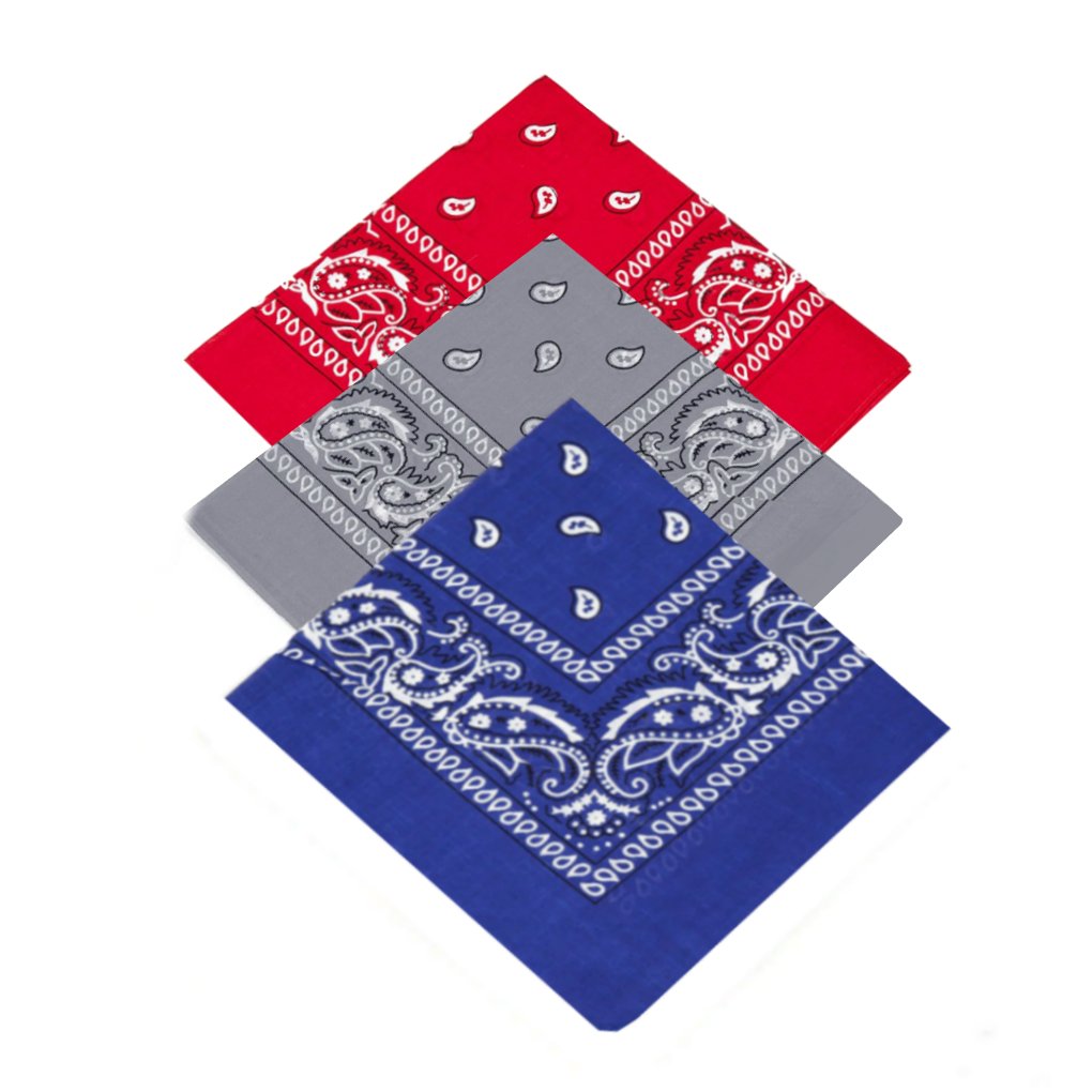 Buckingham Boutique Pack of 3 x Paisley Neckerchiefs 100% Cotton for Men Women Children Girls & Boys Bandanna/Bandana Head/Neck Scarf/Headtie/Handkerchief/Head Tie (Red,Grey,Royal Blue)