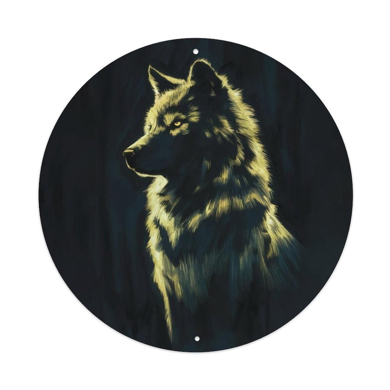 Animal Wolf Side Profile Digital Art Dark Fantasy Wildlife Portrait Vintage Metal Tin Sign Plaque Wall Decor for Cafe, Club Bar, Office, Garden Metal Poster 8x8Inch