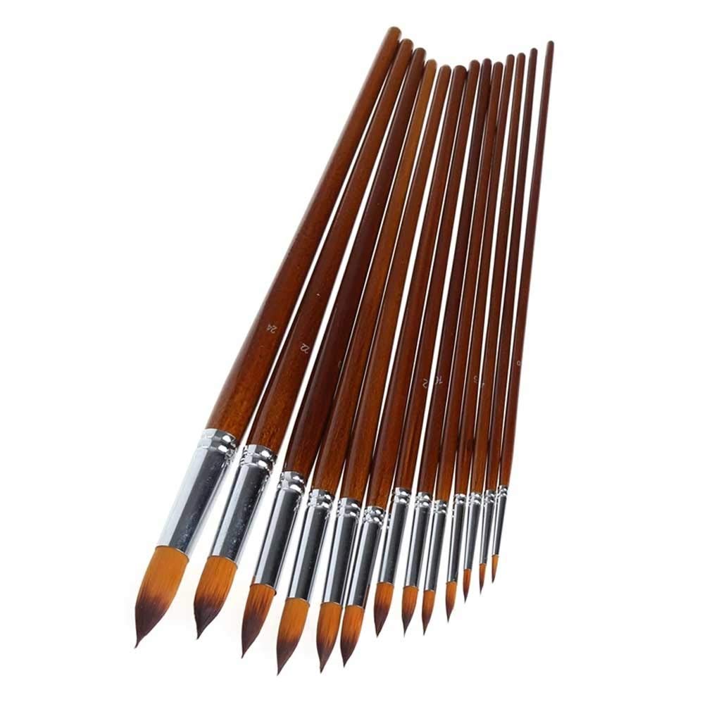 Ensemble De 13 Pinceaux d'art en Poils De Nylon, Différentes Formes, Manche en Bois, pour Aquarelle Et Peinture À l'huile
