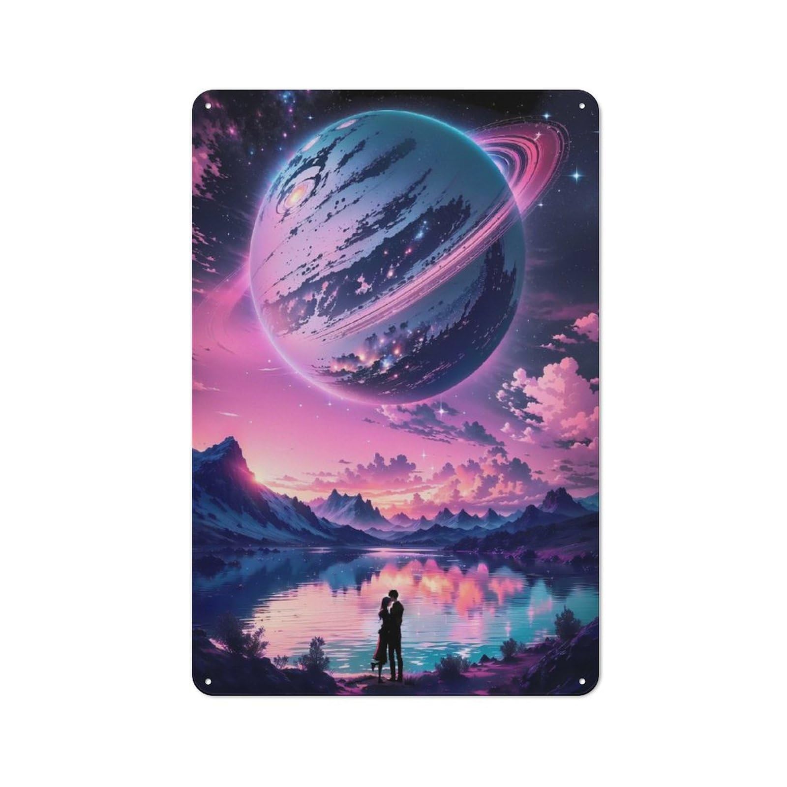 Couple Under Saturn Planet Printed Tin Plaque, Home Decor Sign for Bar, Dining Room, Kitchen Or Game Room, Gift for Bar Lovers And Home Pub Fans, 30x20cm