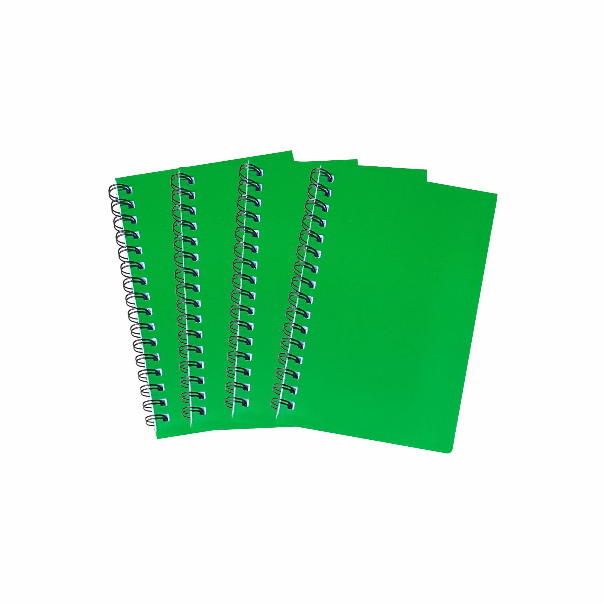 M1SS Pack of 4 - A4 / A5 Spiral Bound Notebooks – Ruled 140 Pages, 68 GSM Writing Paper, Twin Wire Binding, Cardboard Cover, Notepad for School Supplies & Office Use (Green, A5)
