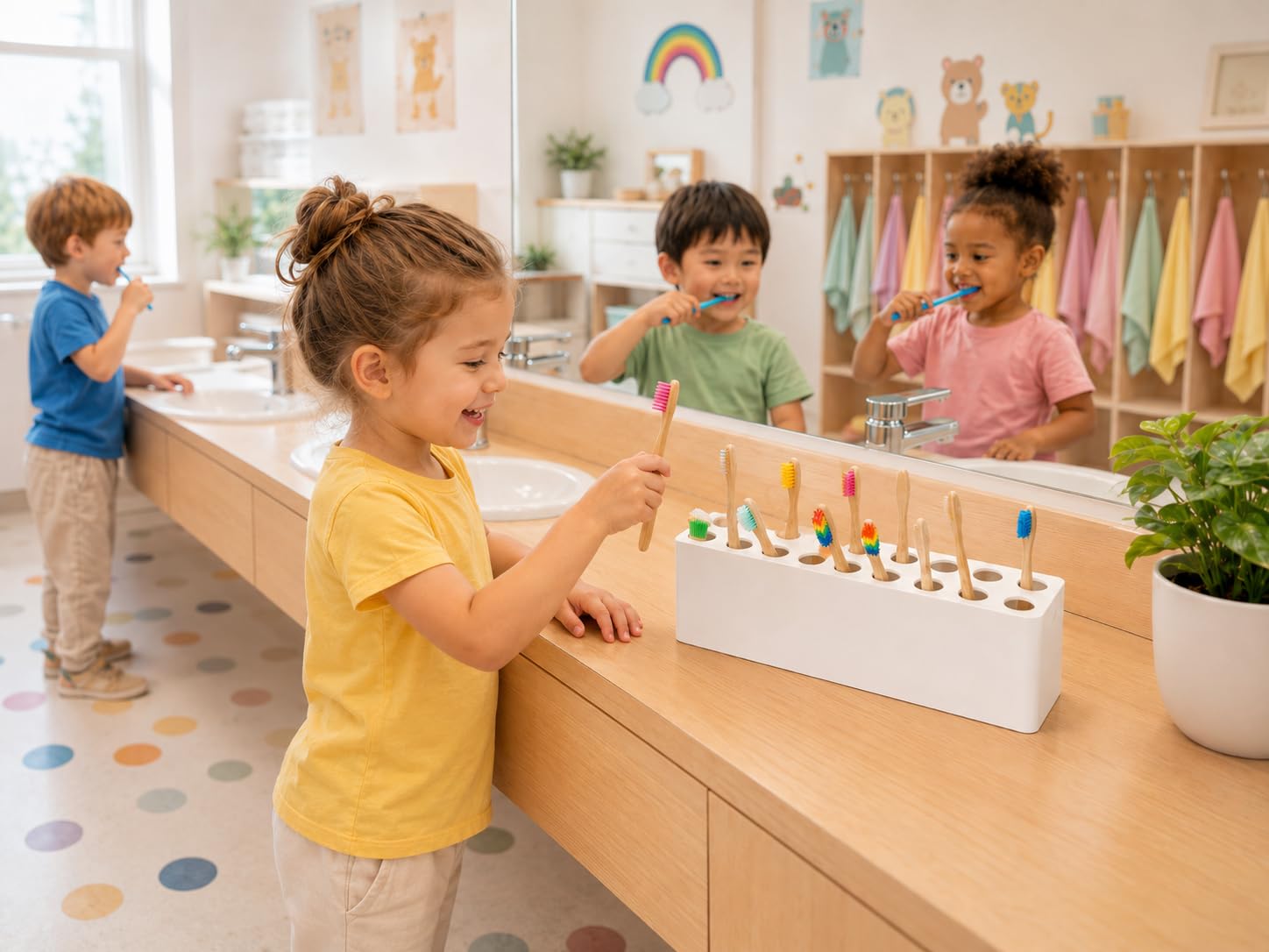 Zahnbürstenbox/Zahnbürstenständer (16er) für Kinder – Kinder-Zahnbürstenhalter für Kita, Kindergarten, Gruppenraum und Bad.