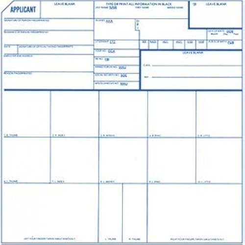 Tarjetas de huellas dactilares, solicitante FD-258, paquete de 15