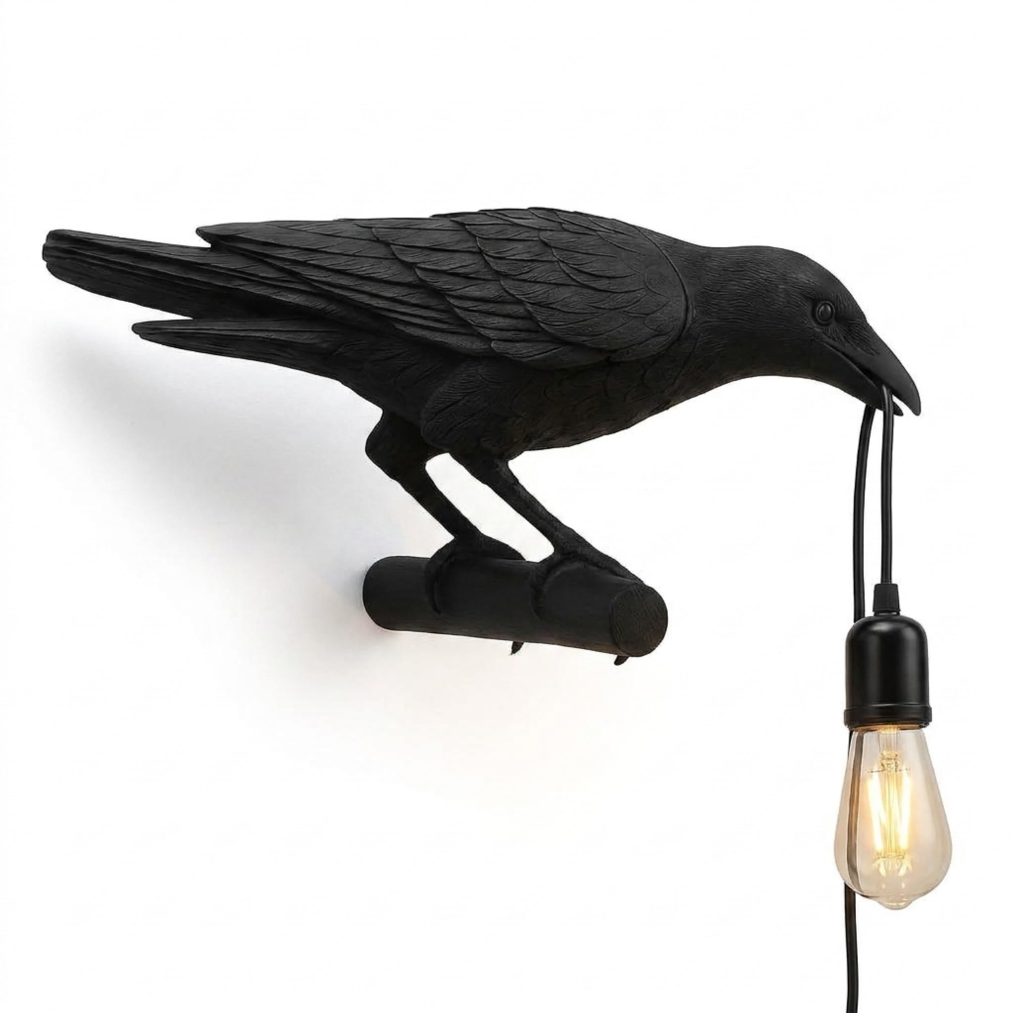 Ledsone Black Birds Wall Lamps Resin Crow Desk Led Lamp E27 Base Modern Raven Art Deco Bedside Decor Plug In Cord Wall Lamps For Bedroom, Office, College Dorm, Right Wall