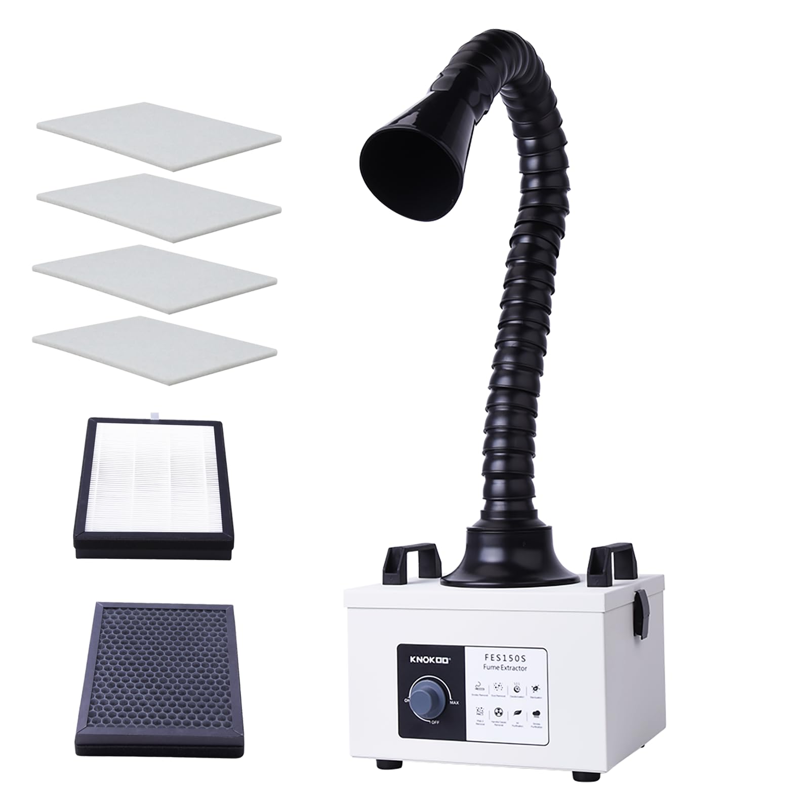 FES150S Solder Fume Extractor, 200m³/h 100W Strong Suction Low Noise 3 Stage Filtration 99.97% Purification for 5W 10W Laser Engraver and Desk