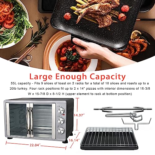 Large Countertop Toaster Oven - 18 Slices,French Door Design,55L Capacity,Silver #TOP5