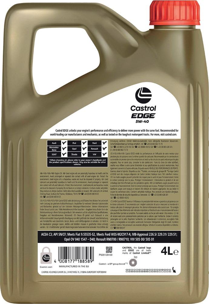 Castrol Olio lubrificante per motore auto Edge 5W40 Titanium FST 4L