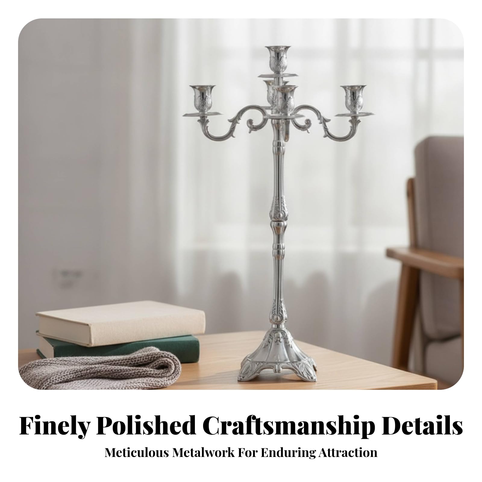 Candelabro a Cinque Braccia da Terra, Argento, 65 Cm
