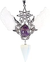 Vintage Openwork Hexagonal Crystal Angel Wings Pendant Necklace Healing Reiki Chakra Pendant, Amulet Lucky Charm Pendant Necklaces Jewelry Gifts For Women Men-Opal
