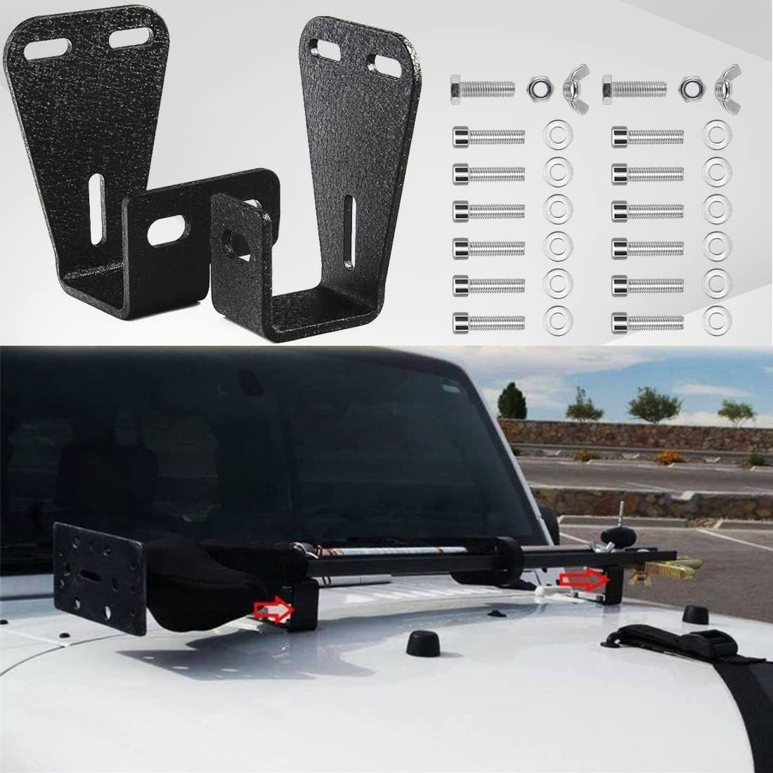 Black Jack Mounts tj, Hood Mounts Brackets Off Road Mounting Fit for Jeep Wrangler CJ 1944-1986/TJ 1997-2006/ YJ 1987-1995