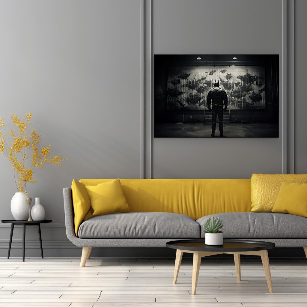 Canvas for Living room. Whispers of Gotham: The Solitary Vigilante Before a World in Shadows, 27 x 18 inch Canvas Wall Art - Modern Home Decor - 69x46 cm (27x18 inch)