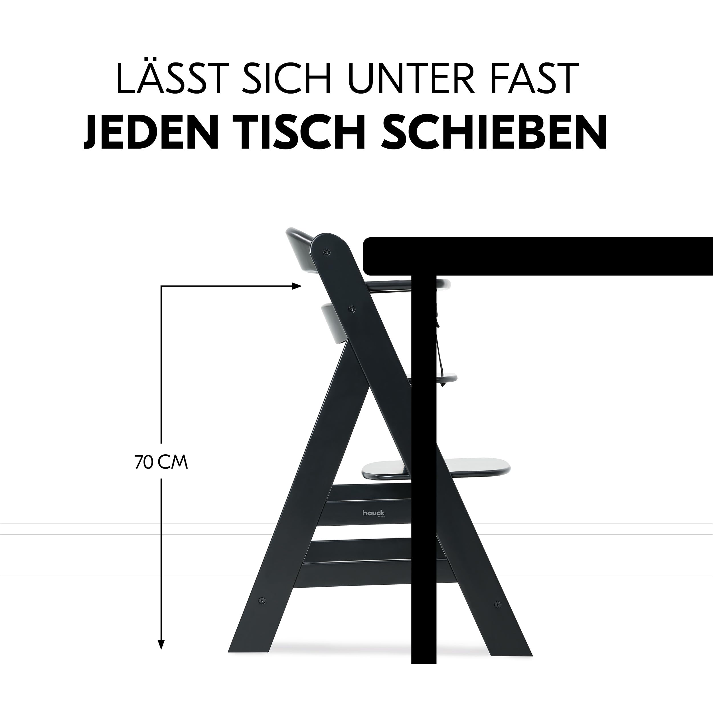 hauck Alpha+ Hochstuhl Newborn Set mit 2in1 Bouncer - Schwarz | Mitwachsender Holz Kinderhochstuhl ab Geburt bis 90 kg | inkl. Neugeborenenaufsatz & Sitzkissen