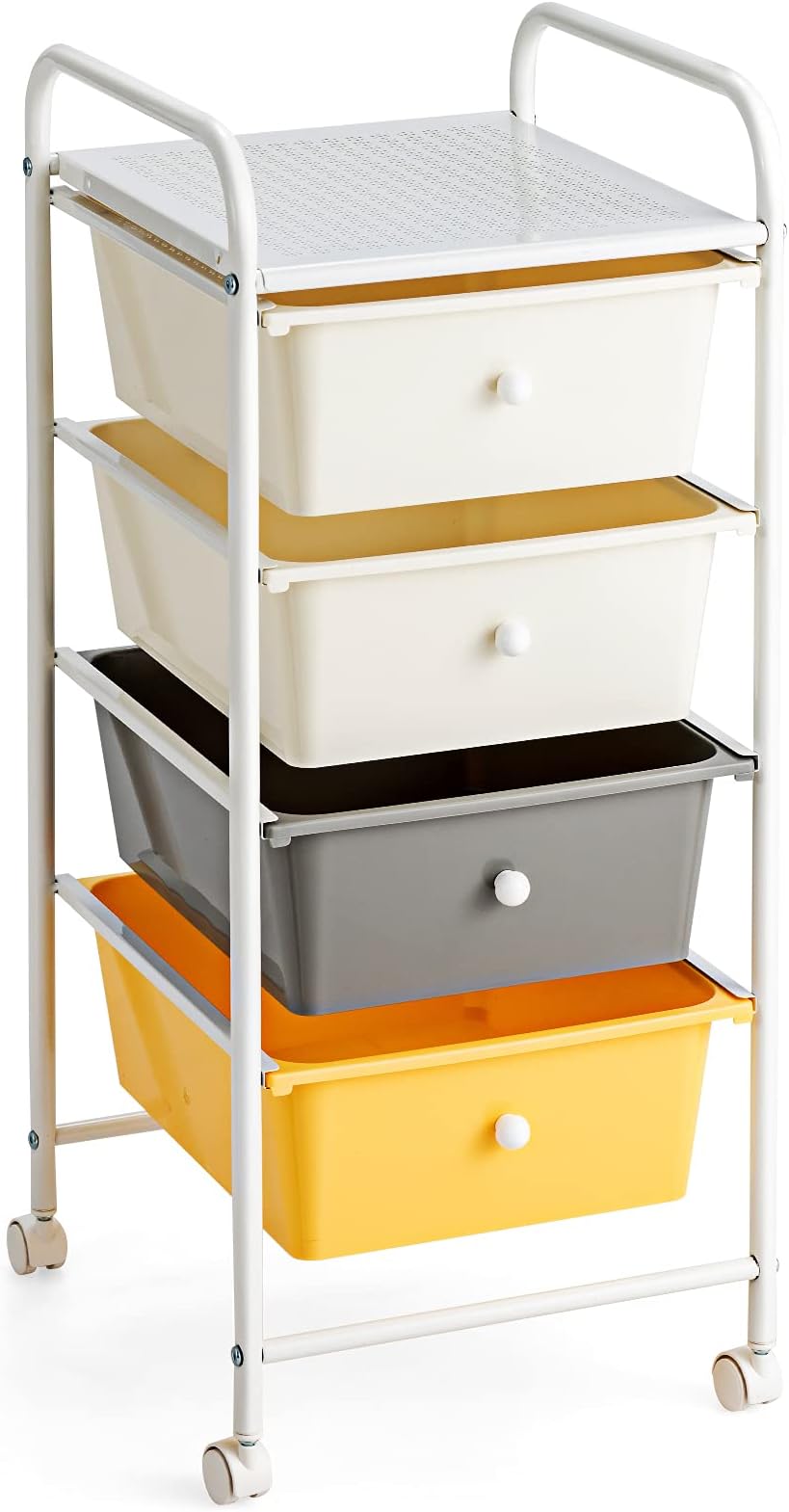 Chariot à Roulettes à 4 Niveaux, Chariot Utilitaire à Roulettes En Métal Avec Poignée, Chariot De Rangement Multifonction En Acier Avec Roulettes, Chariot De Rangement De Cuisine Adapté Pour Le