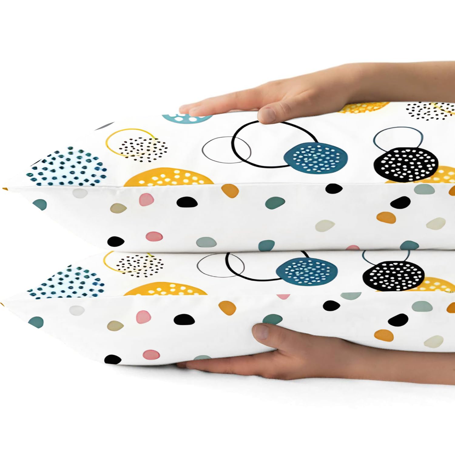 Parure de Lit pour Bébé Points Bleus - Imprimée Abstrait Moderne - Housse de Couette Enfant 100x135 cm en Microfiber + 2 Taie d'oreiller 40x60 cm pour Lit 60x120 ou 70x140 cm - Blanc Orange