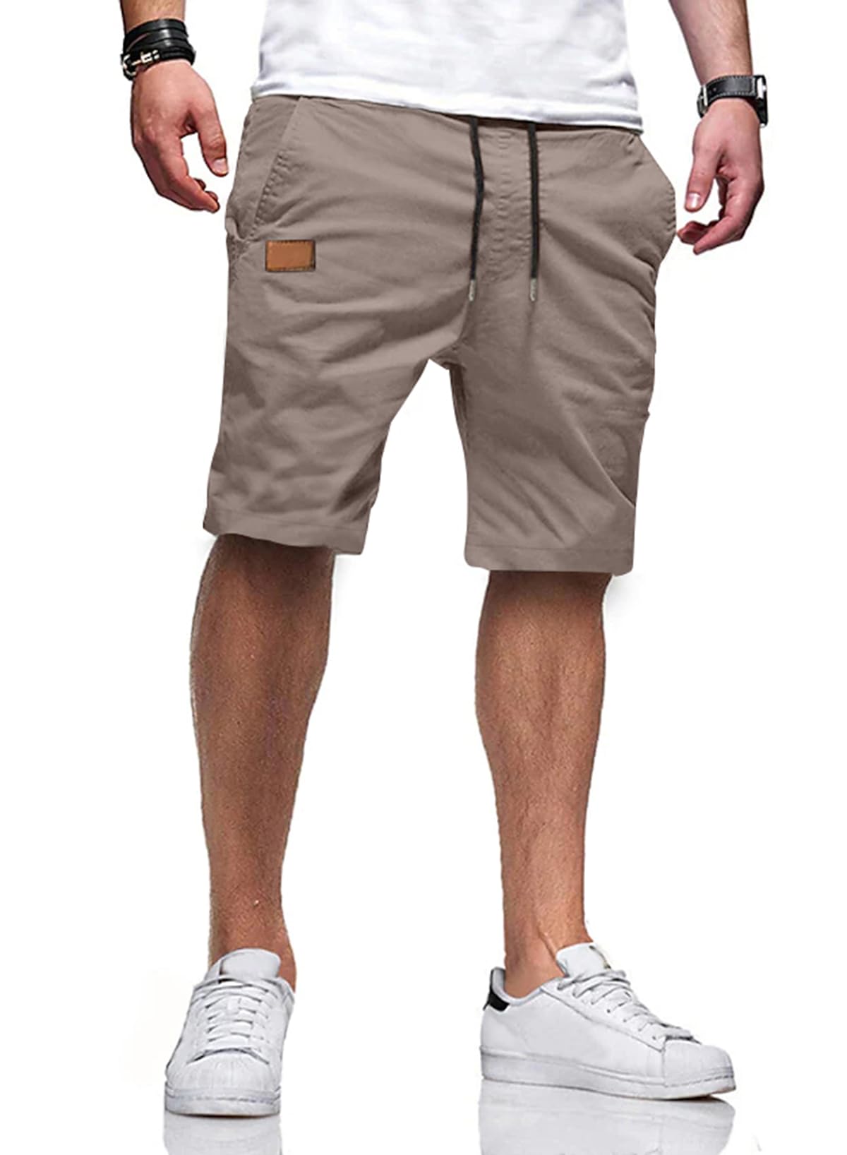 JMIERR Mens Cotton Stretch Shorts Casual Drawstring Twill Chino Shorts | Drawstring Waist, Phone Pockets, Golf, Summer Beach Cruise Outfits, Machine Wash 3X-Large S Chestnut