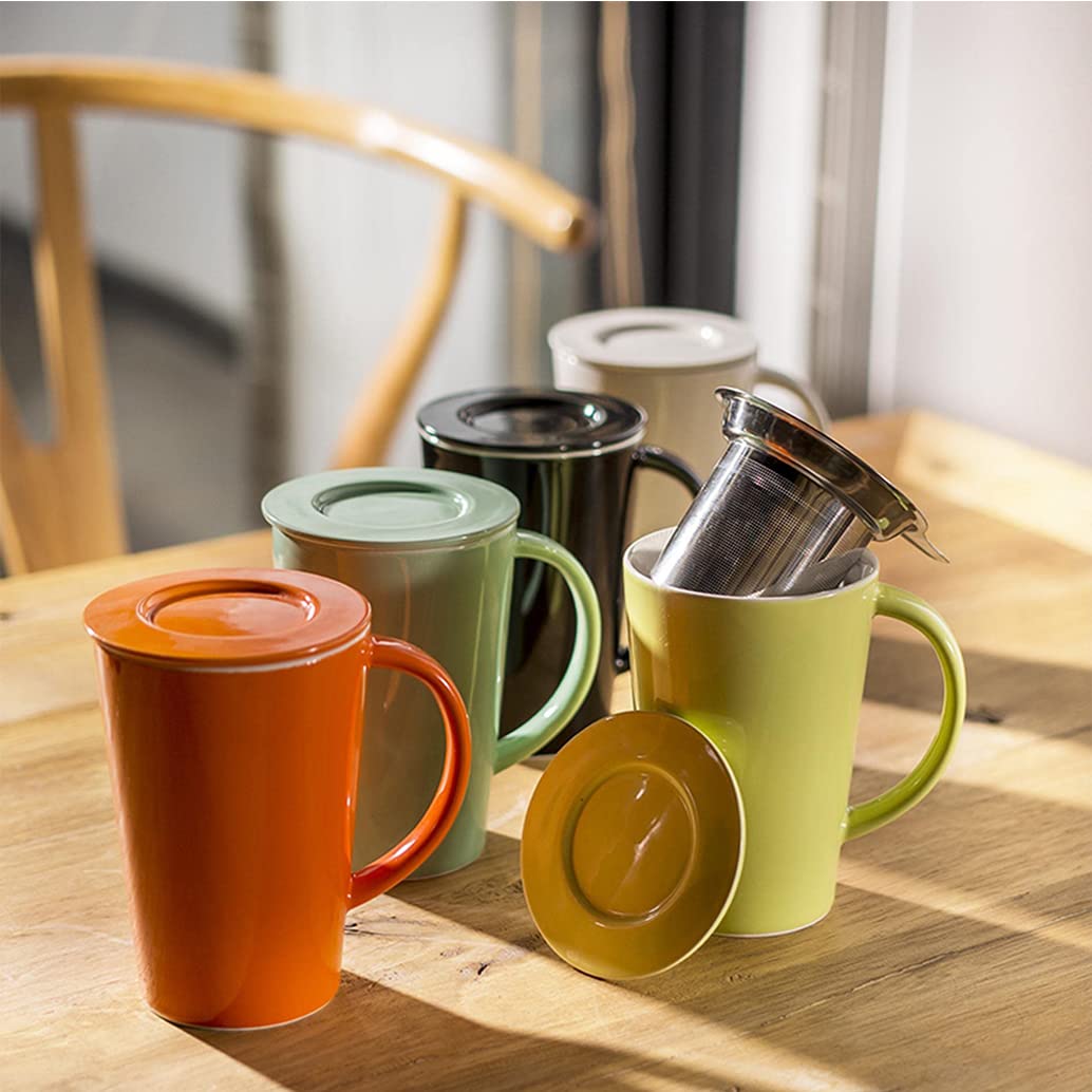Mughe di tè in Porcellana con Infusore E Coperchio, con Filtro, Tazza di tè a Foglie Sciolte Produttrice di tè/caffè/Latte/Donne/Ufficio, Microonde E Lavastoviglie Black