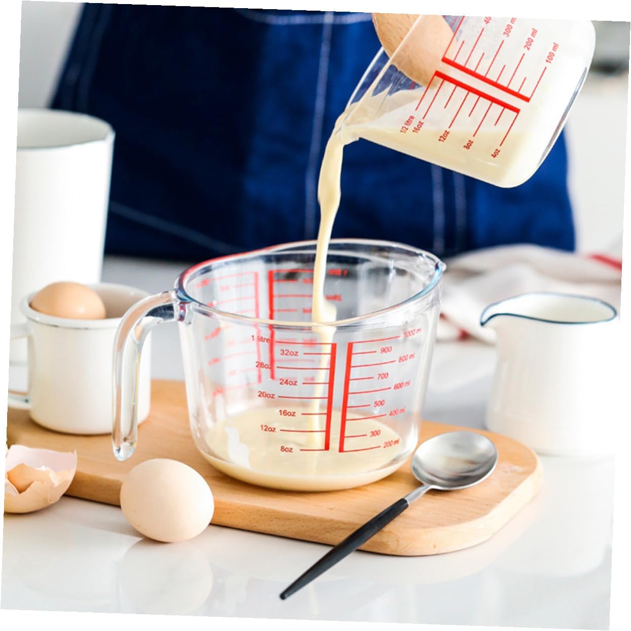 Tempered Glass Measuring Cup 1l Graduated Liquid Scale Measuring Jug Heat Resistant Practical Kitchen Baking Tool