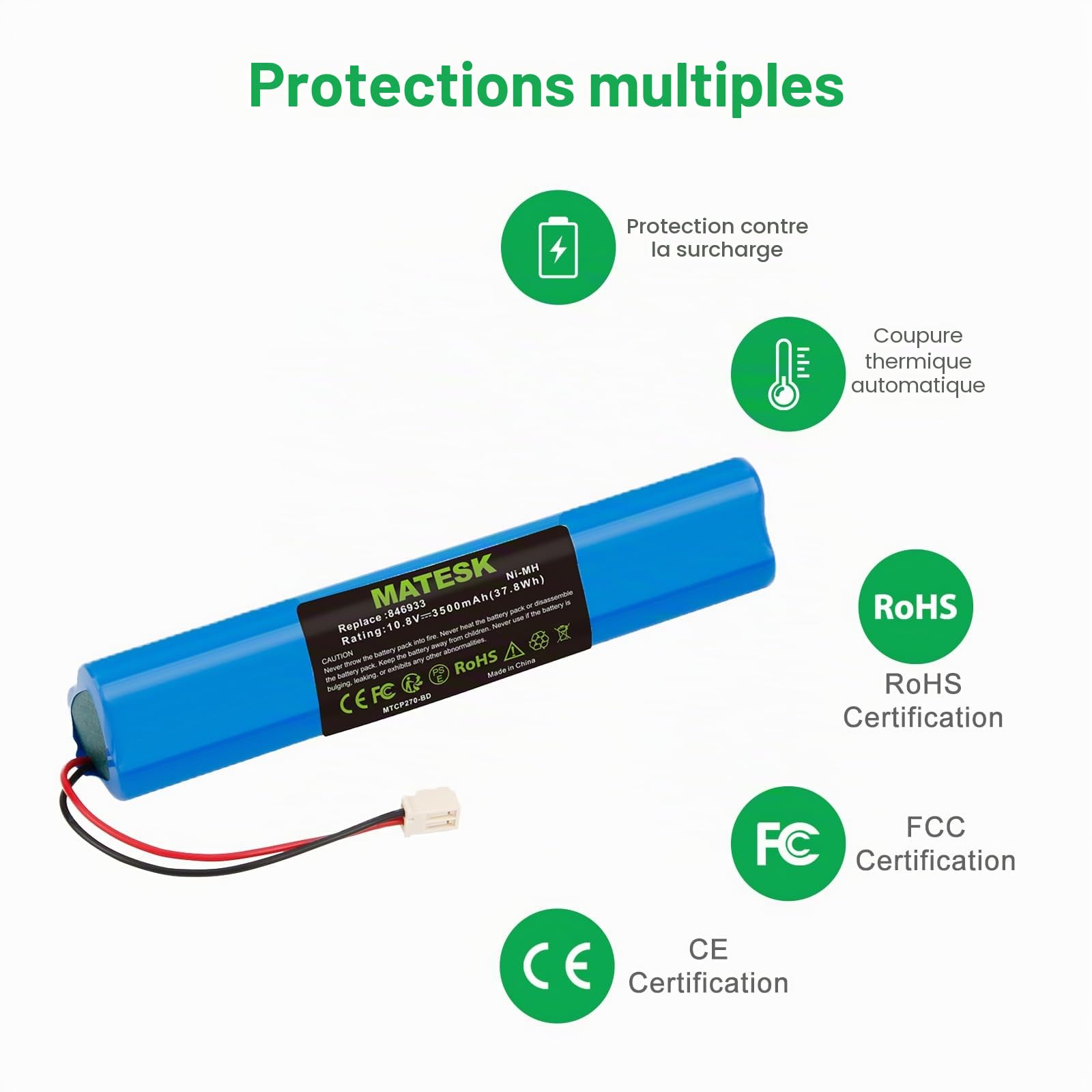 10.8V 3500mAh NI-MH Batterie pour Velux 946933 Volets Roulants Solaires avec Câble et Fiche pour Velux SSL Solar Roller Shutter, Moteur de Volet Roulant, Roller Shutter Drive, 846933 946930