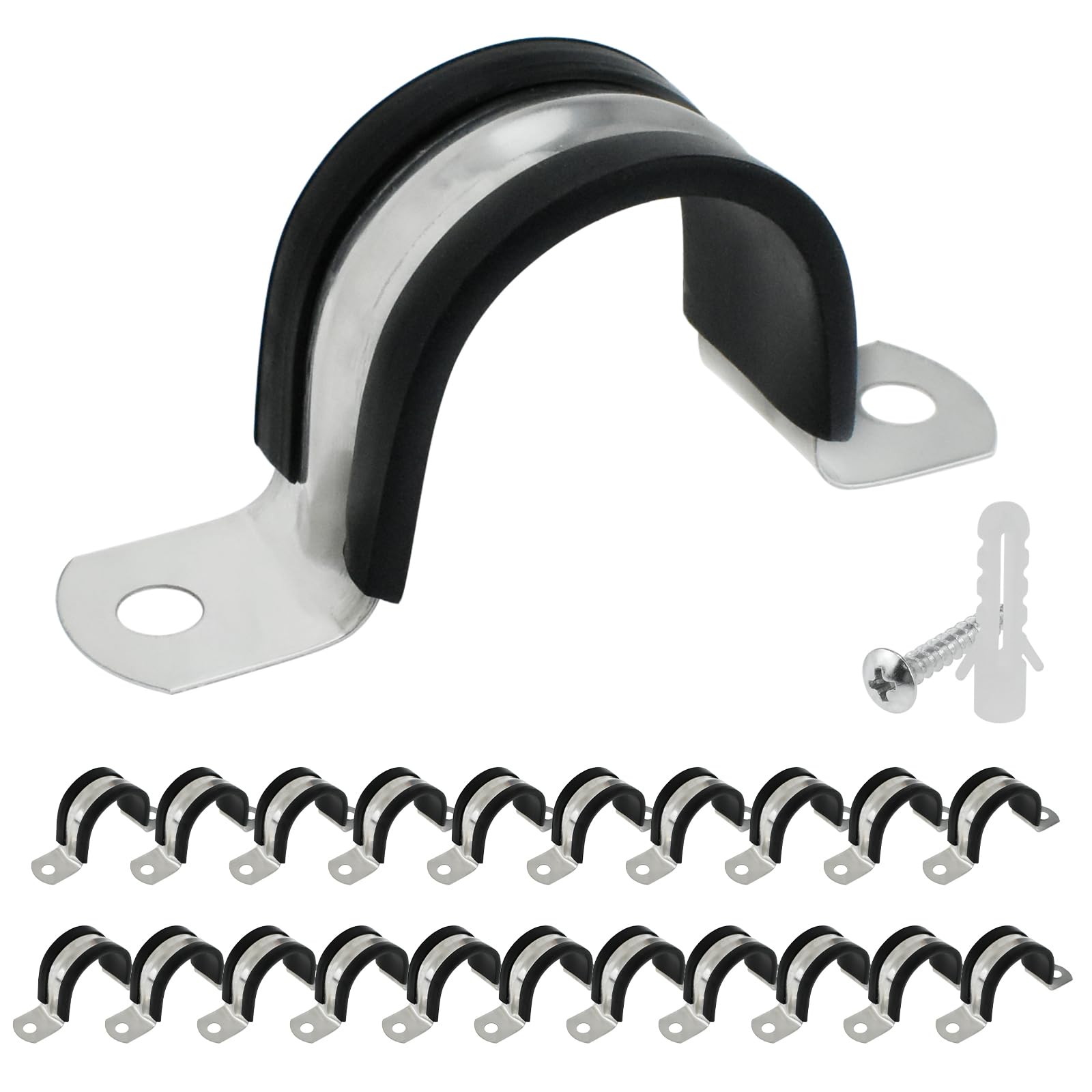 BaYiToo 20 Pcs 20 mm Rubber Pipe Strap, Rubber Cushioned Rigid Pipe Strap, Cushioned Conduit Clips for Tube and Wires Fixed Installation