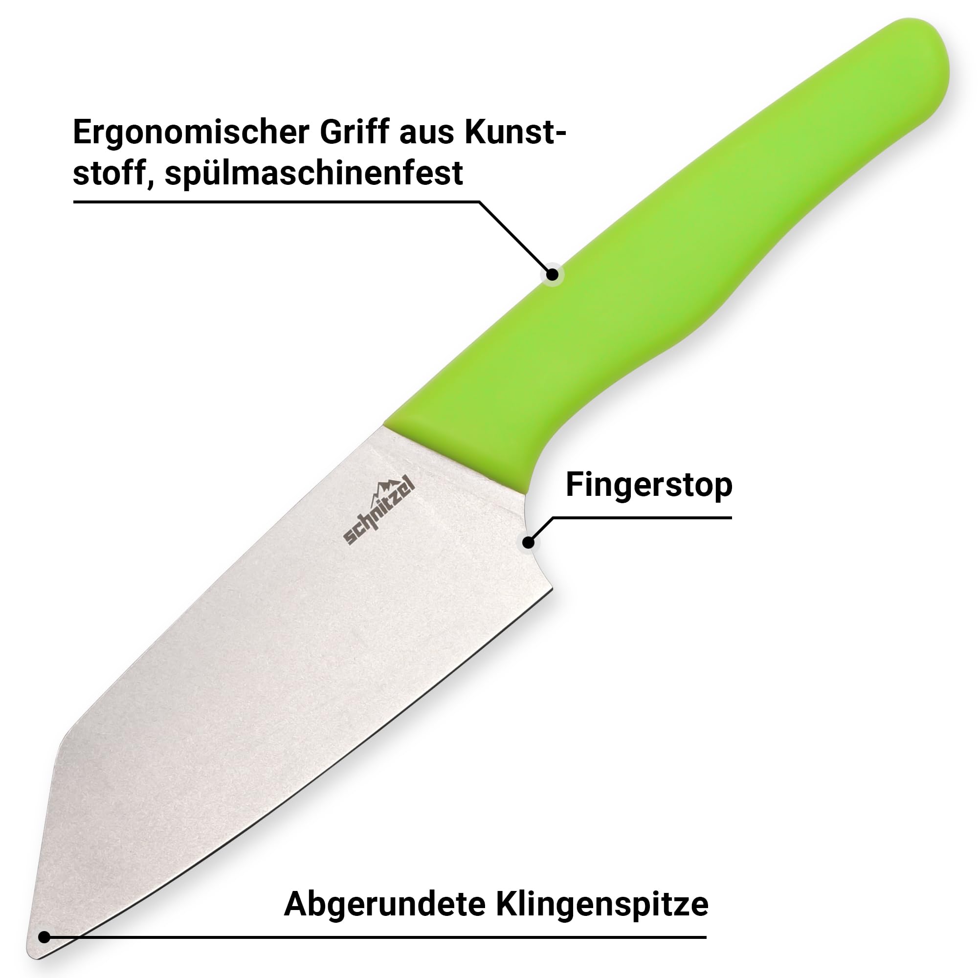 SCHNITZEL - PREPARI - Kinderküchenmesser – sicheres Lernen in der Küche mit dem Erstlings-Schneidemesser für Kinder ab 4 Jahren (Grün)
