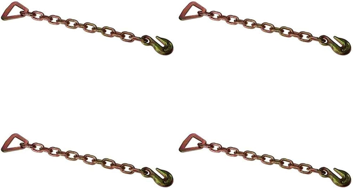 US Cargo Control 5/16 Inch x 18 Inch Chain Extension with D-Ring and Grab Hook (4-Pack), 3,300 LBS Working Load Limit, Grade 70, Heavy Duty Chain Tie Downs for Trailers & Trucks to Tow, Secure Cargo