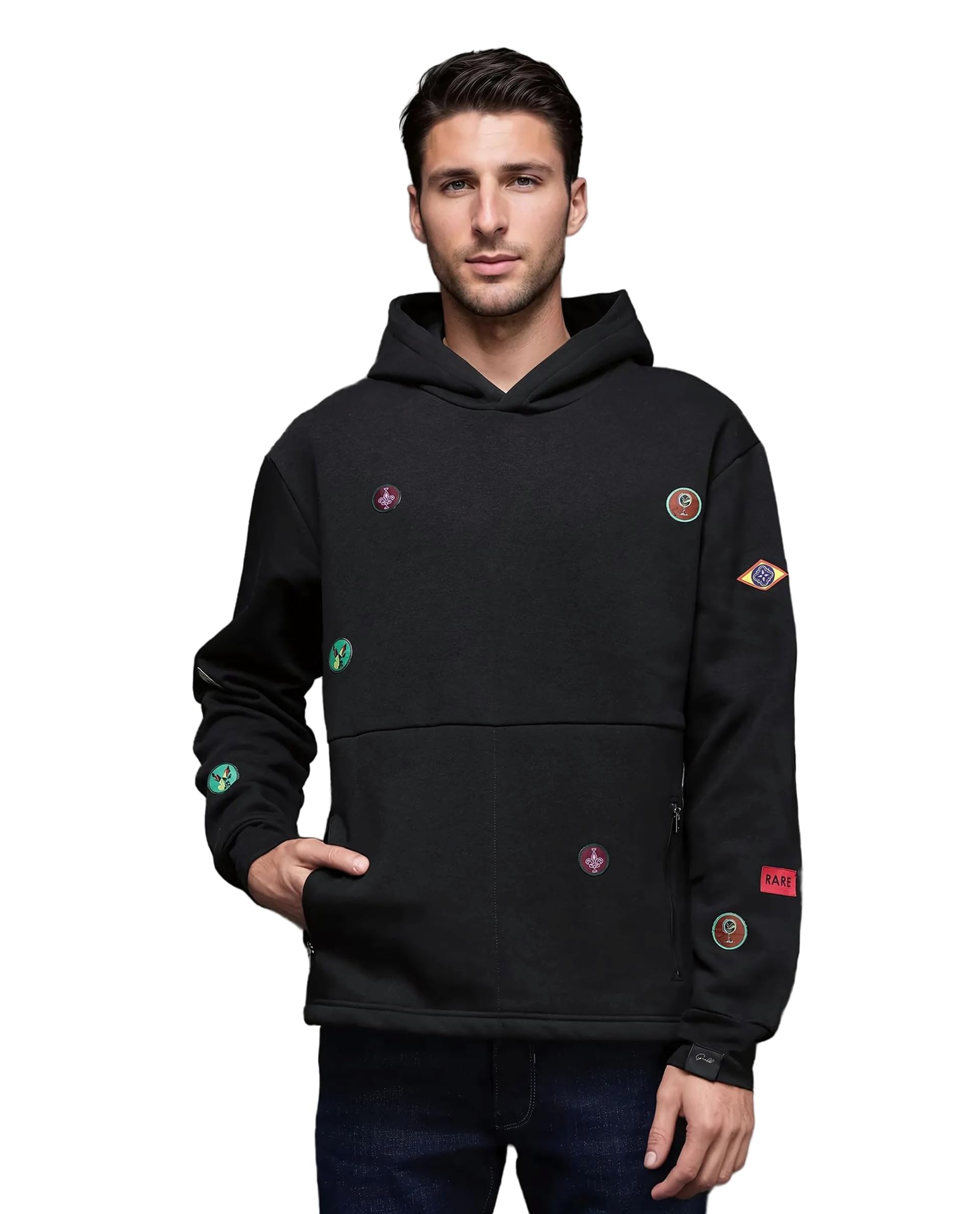 rare rabbit Men's Karon Regular Fit Graphic Cotton Hooded Long Sleeve Sweatshirt-picture-39