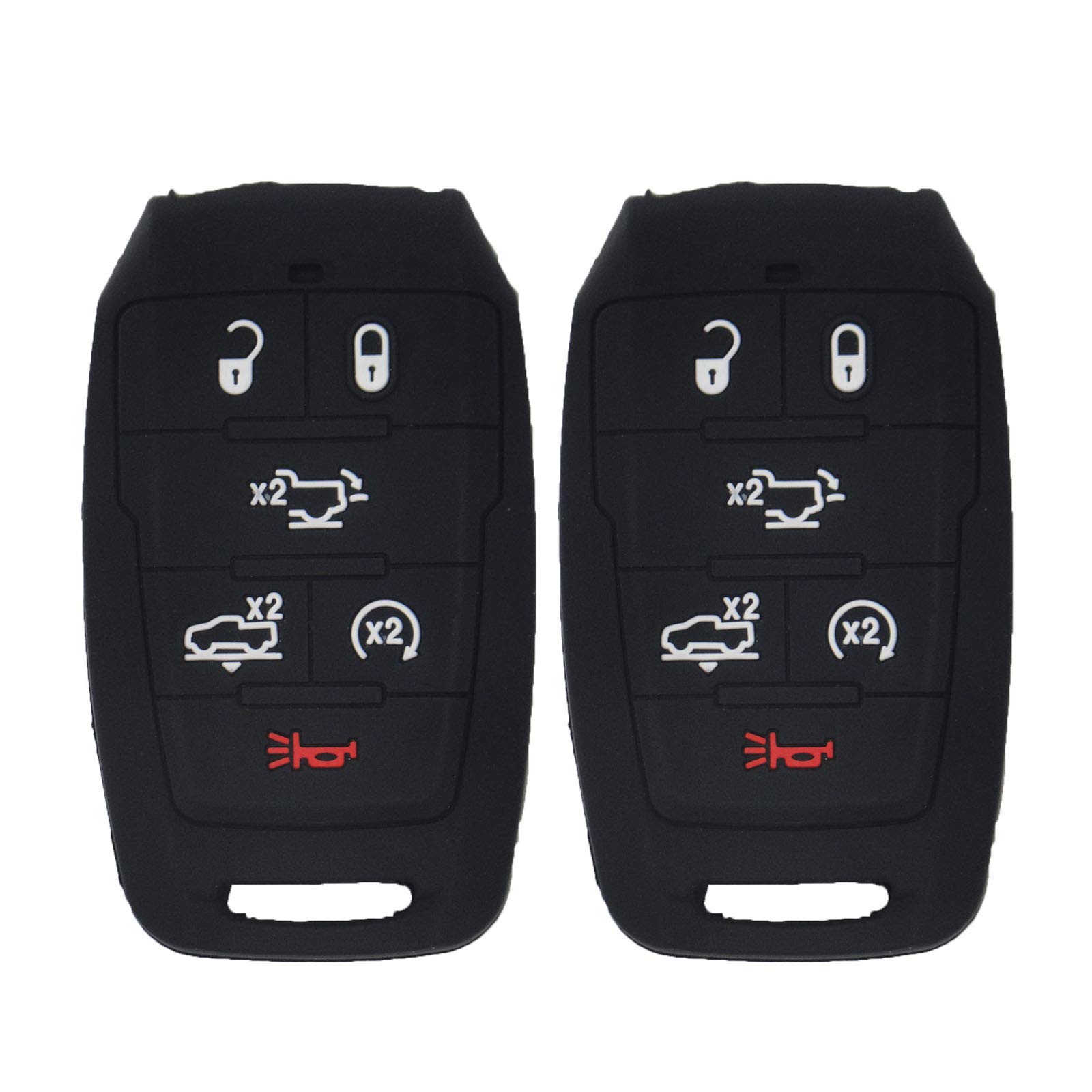 WEIBISS 2 Pack 6 Buttons Soft Silicone Rubber Remote Smart Key Fob Cover Case Protector Holder Jacket for Dodge 2019 2020 2021 Ram 1500 Laramie Longhorn, Black