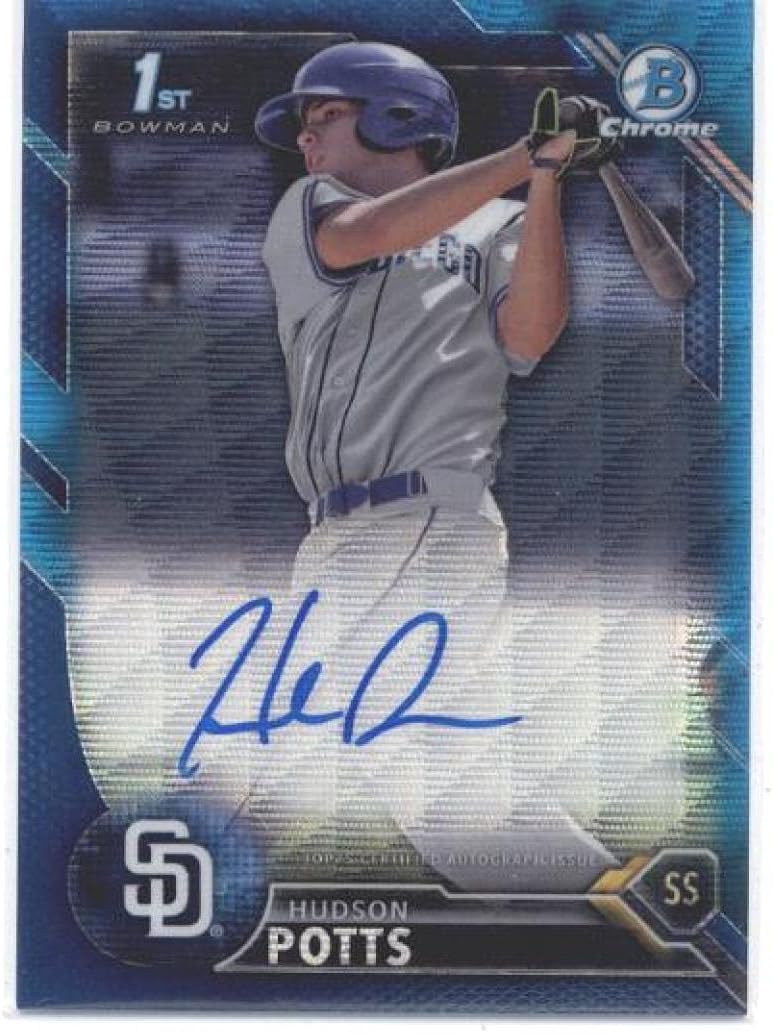 2016 Bowman Chrome Draft Draft Pick Autographs Blue Wave Refractors #CDAHS Hudson Potts - San Diego Padres MLB Baseball Card (Autographed) /150 NM-MT