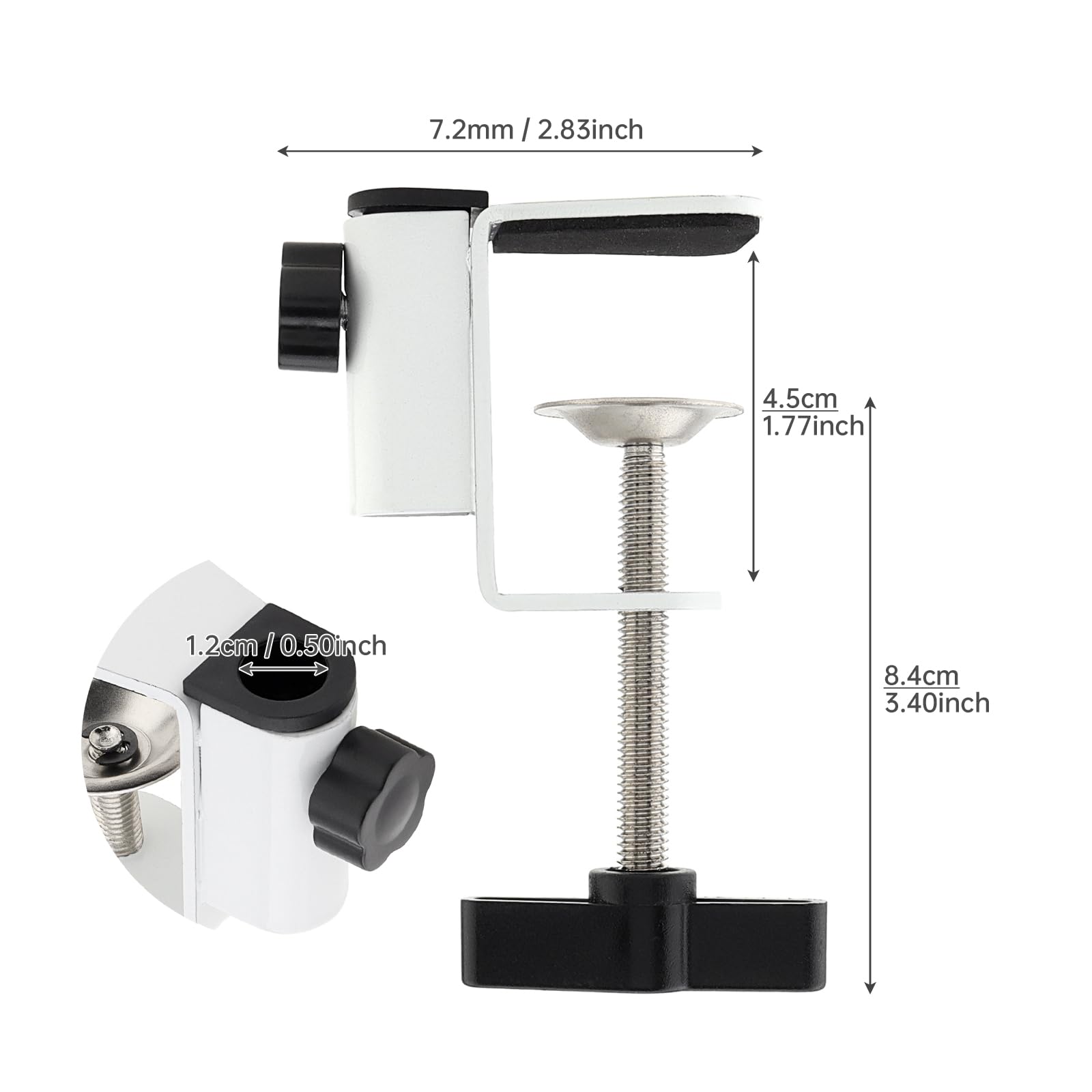 Supporto a clip in acciaio al carbonio con morsetto a C per fotocamera/monitor, supporto da scrivania e tavolo, universale per microfono e tablet (bianco)