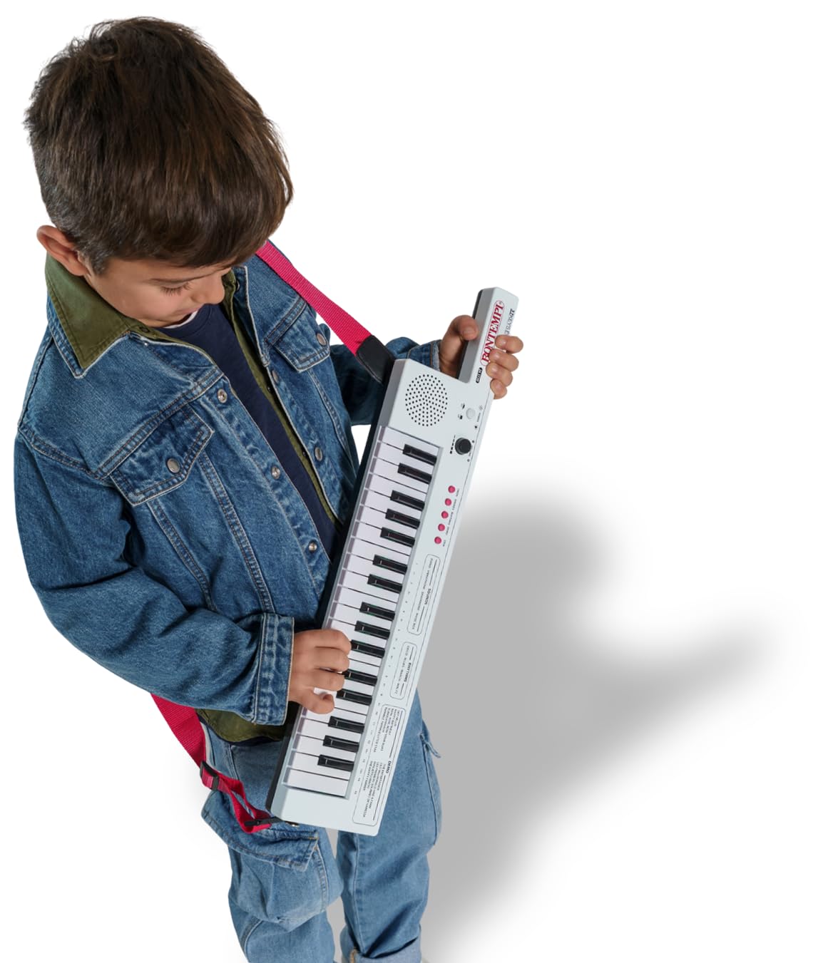 BONTEMPI - Elektronisches Keytar mit 37 Tasten mit 4 Sounds 4 Rhythmen 10 Vorab Aufgenommene Lieder Okon-Funktion Lautstärkeregler USB Typ-C Akkuladung Tragegurt Notenzeile 550x112x40 mm