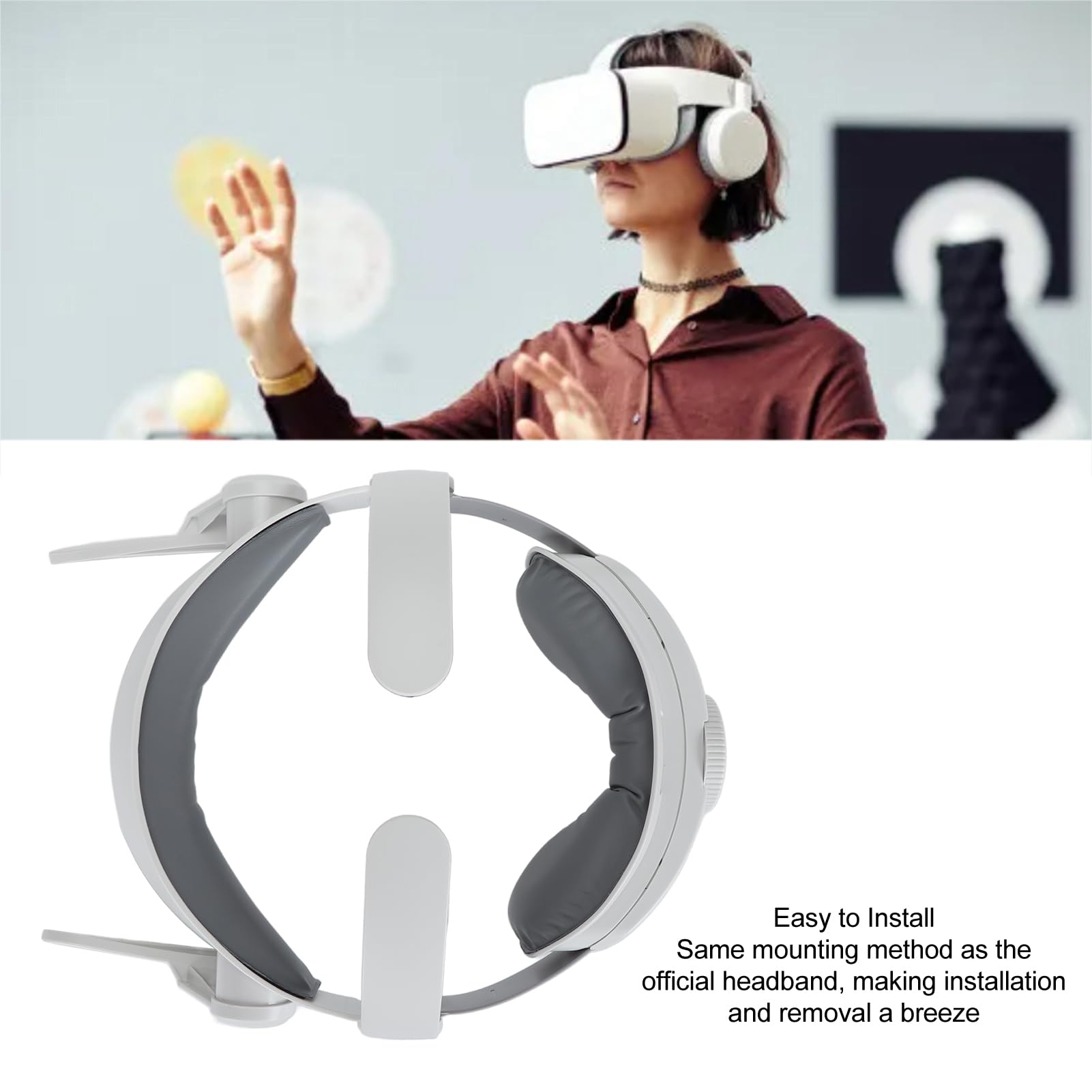 Sangle de tête VR, Poids d'équilibre réglable, Bandeau de Protection avec Coussin de tête pour Les Joueurs, Confort, Blanc grisâtre