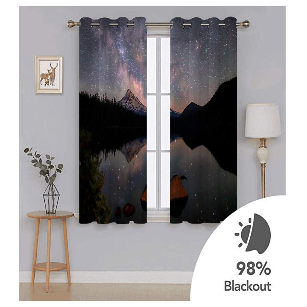 Cortinas Opacas 2 Piezas 200X214Cm Salón Dormitorio Decoración De La Ventana Termicas Aislantes Frio Y Calor Con Ojales 3D Paisaje De Cielo Estrellado De Noche Oscura Patrón Cortinas Infantiles