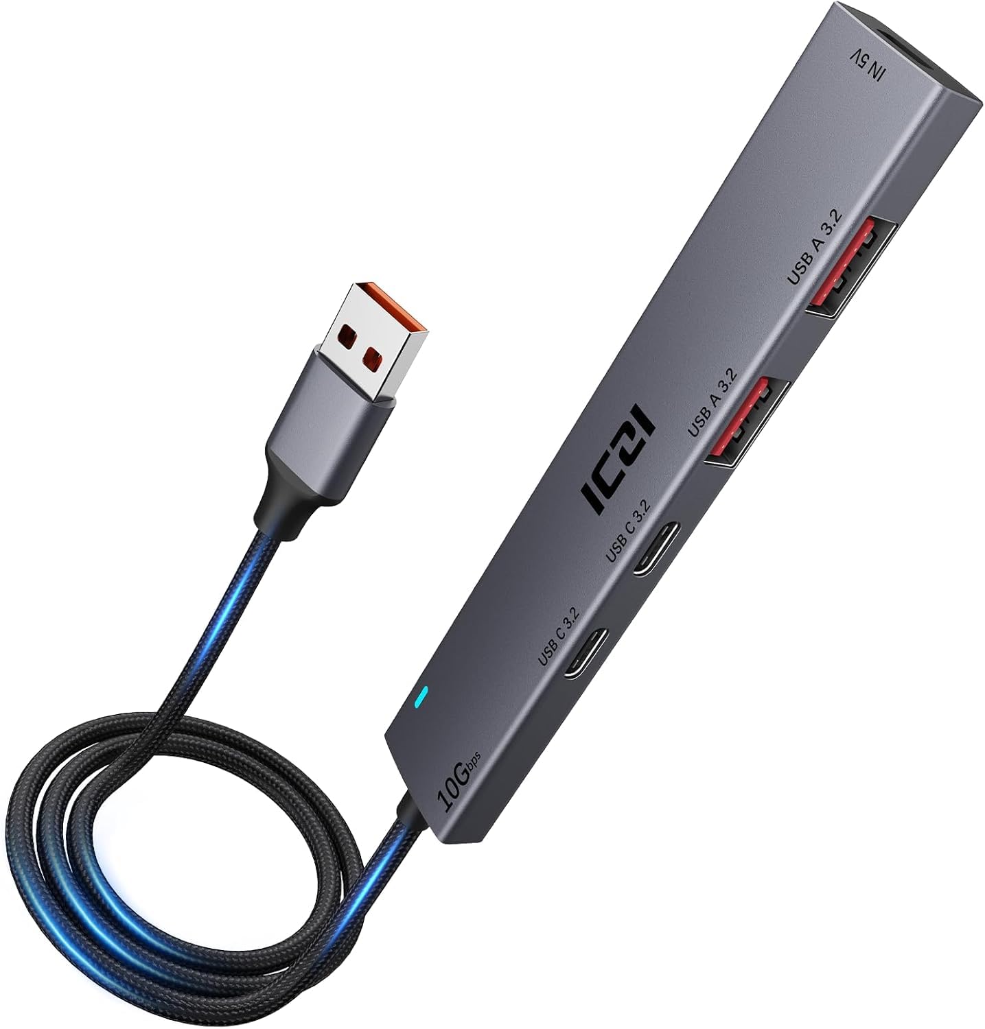 ICZI USB Hub 3.2, USB Hub 3.2 Gen 2 Data Transmission 10Gbps, Aluminum 1.2m USB C Hub to 2*3.2 Ports and 2*3.2C Ports, USB to Type C Adapter USB Thief Compatible with Macbook Air iPhone Pro Reader