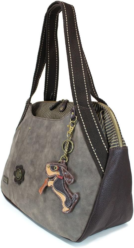 CHALA Handbags Stone Gray large Tote Bag with Doggie Key fob (Wiener Dog)