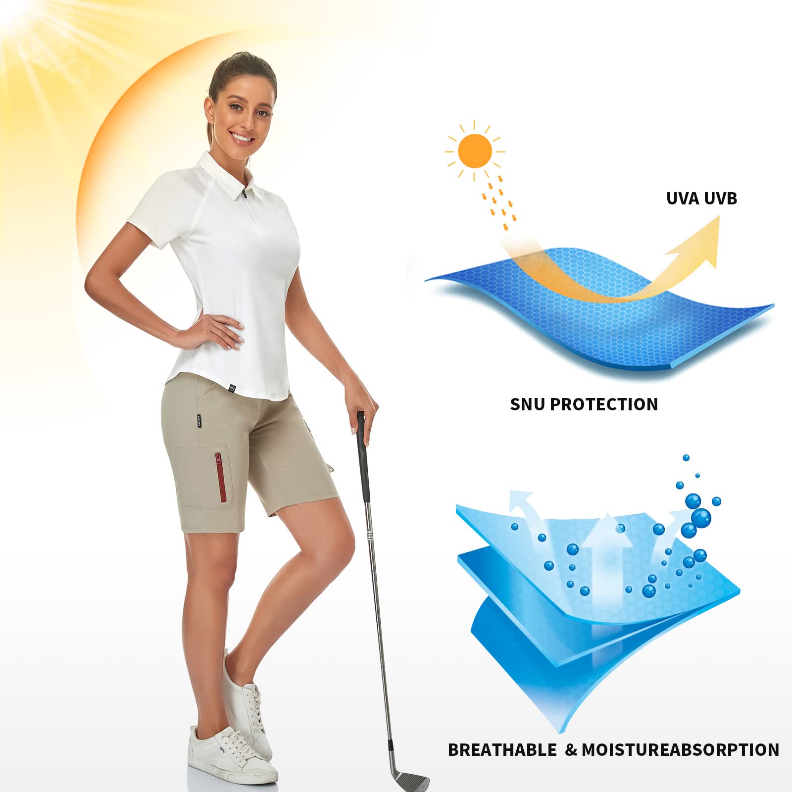 Soneven Poloshirt für Damen Kurzarm Sportshirt Damen mit 1/4 Reißverschluss Sport Tshirts Damen Schnelltrocknend Atmungsaktiv Polohemd für Golf Reiten Tennis Fitness Trainning Laufen