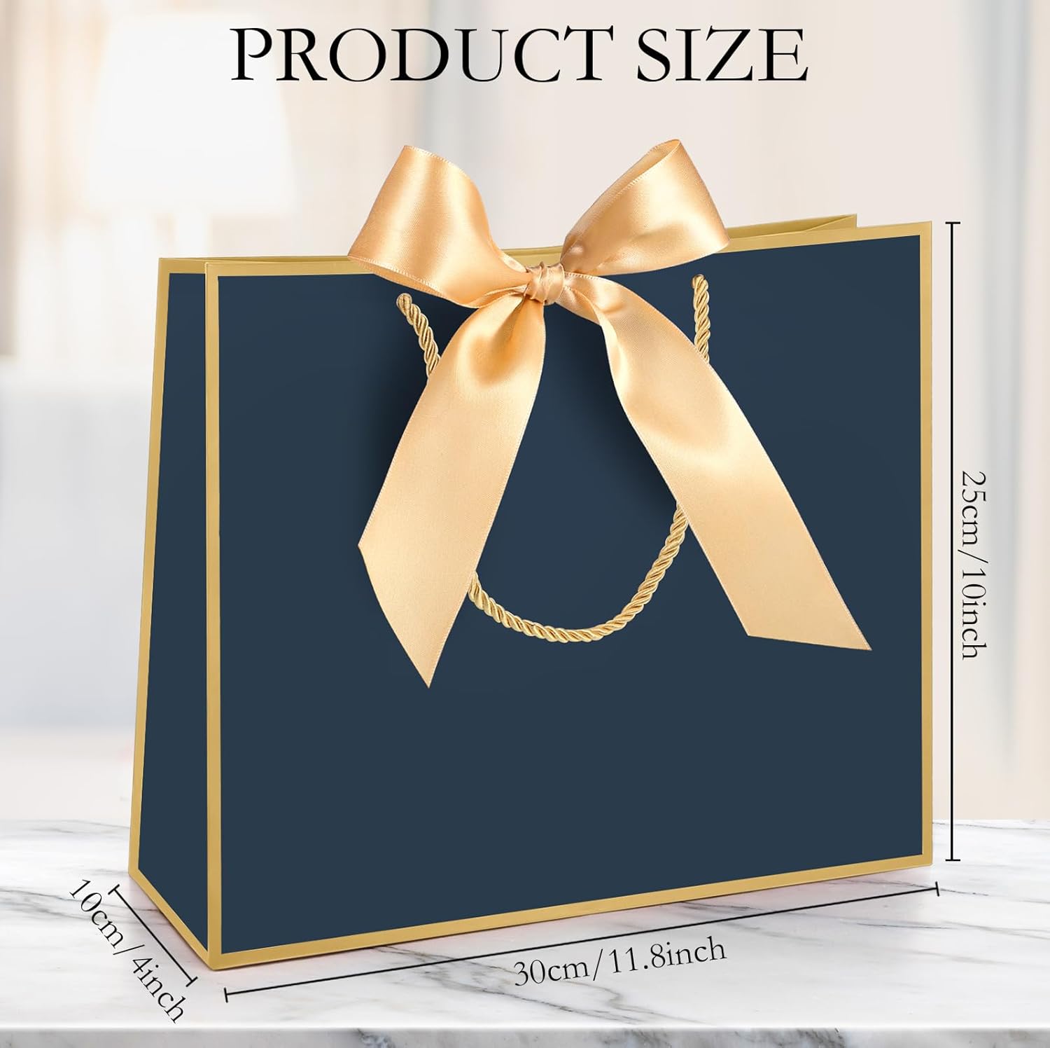 Silkfly Thank You Gift Bags with Handle 12x10x4'' Welcome Return Gifts Bag with Bow Ribbon for Wedding Bridesmaid Baby Shower Birthday Housewarming Employee Appreciation Day(Navy Blue,12 Pcs) - Image 2