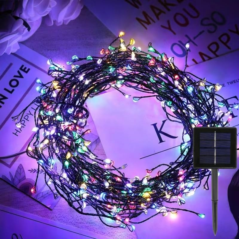 KISUFU Outdoor Solar Garland Light,100 LED Solar Garland Outdoor Christmas Tree Light Decorative Lamp for Garden Patio Trees Fence House Christmas Wedding