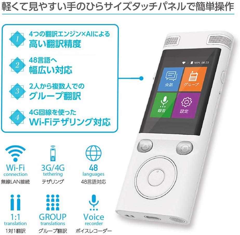 Amazon フューチャーモデル Ai自動翻訳機 Ez Commu イージーコミュ Simフリー 48か国言語対応 双方音声翻訳機 Tr E18 01 電子辞書