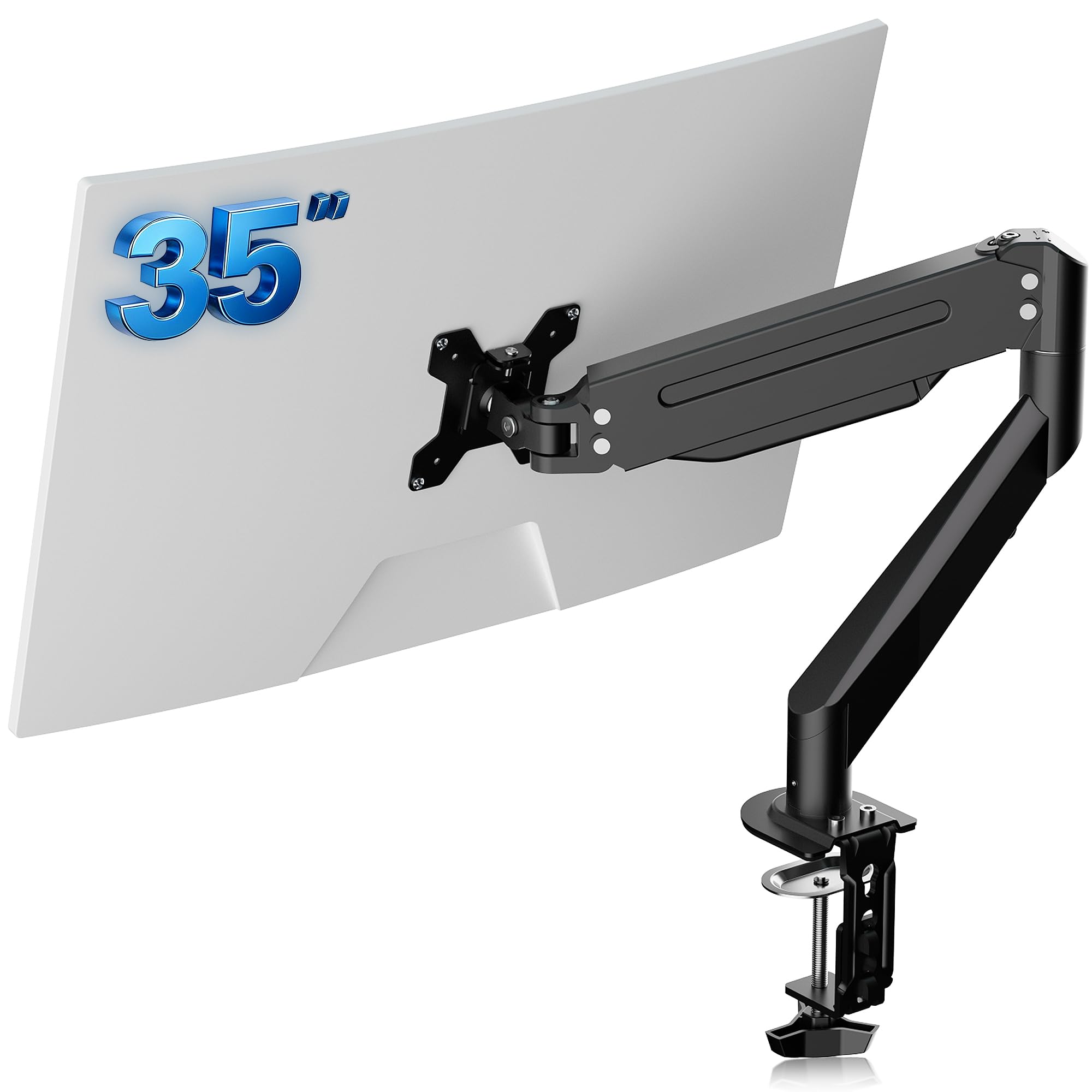 Suptek Brazo Monitor Resorte de Gas: Soporte Escritorio para Pantalla 17-35 Pulgadas hasta 11kg, Regulable en Altura e Inclinacion, VESA 75/100mm, C-Clamp/Ojal