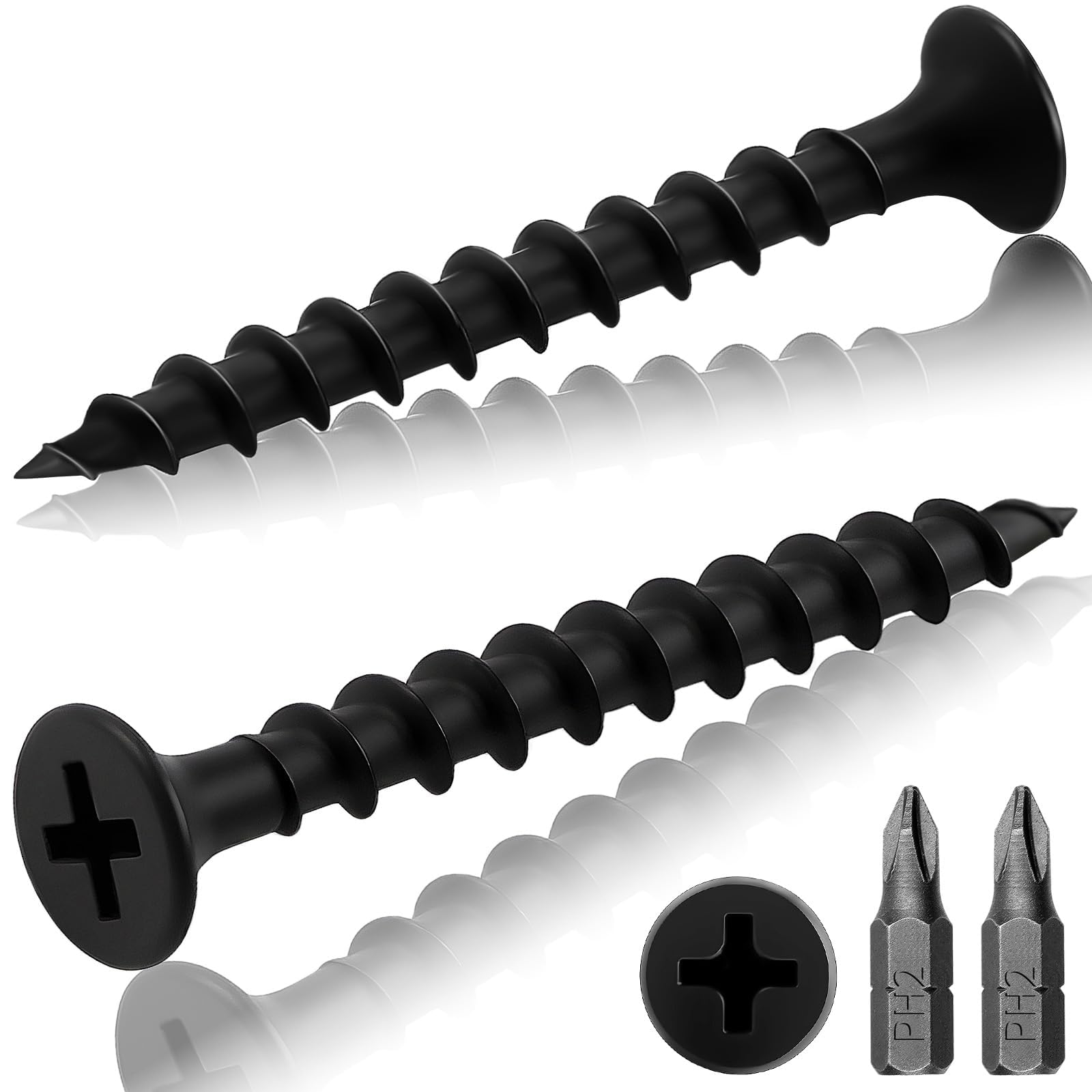 Sturiz 220pcs Black Drywall Plasterboard Screws 4.2x40mm Cement Board Decking Exterior Wood Screws Coarse Thread Black Phosphate Bugle Head Phillips with Bit for Drywall Sheetrock Wood and Furniture