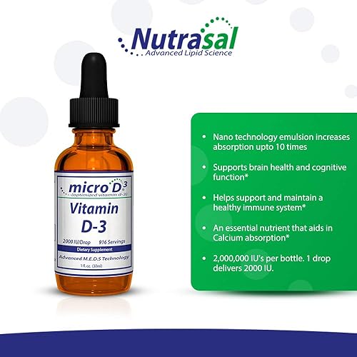 Miniatura 3 de Micro D3 Vitamina D-3 Gotas – Alto Concentrado (2 Millones de UI) Vitamina D3 con Nano Tecnología y hasta 10 veces más absorción -1 oz (1.0 fl oz)