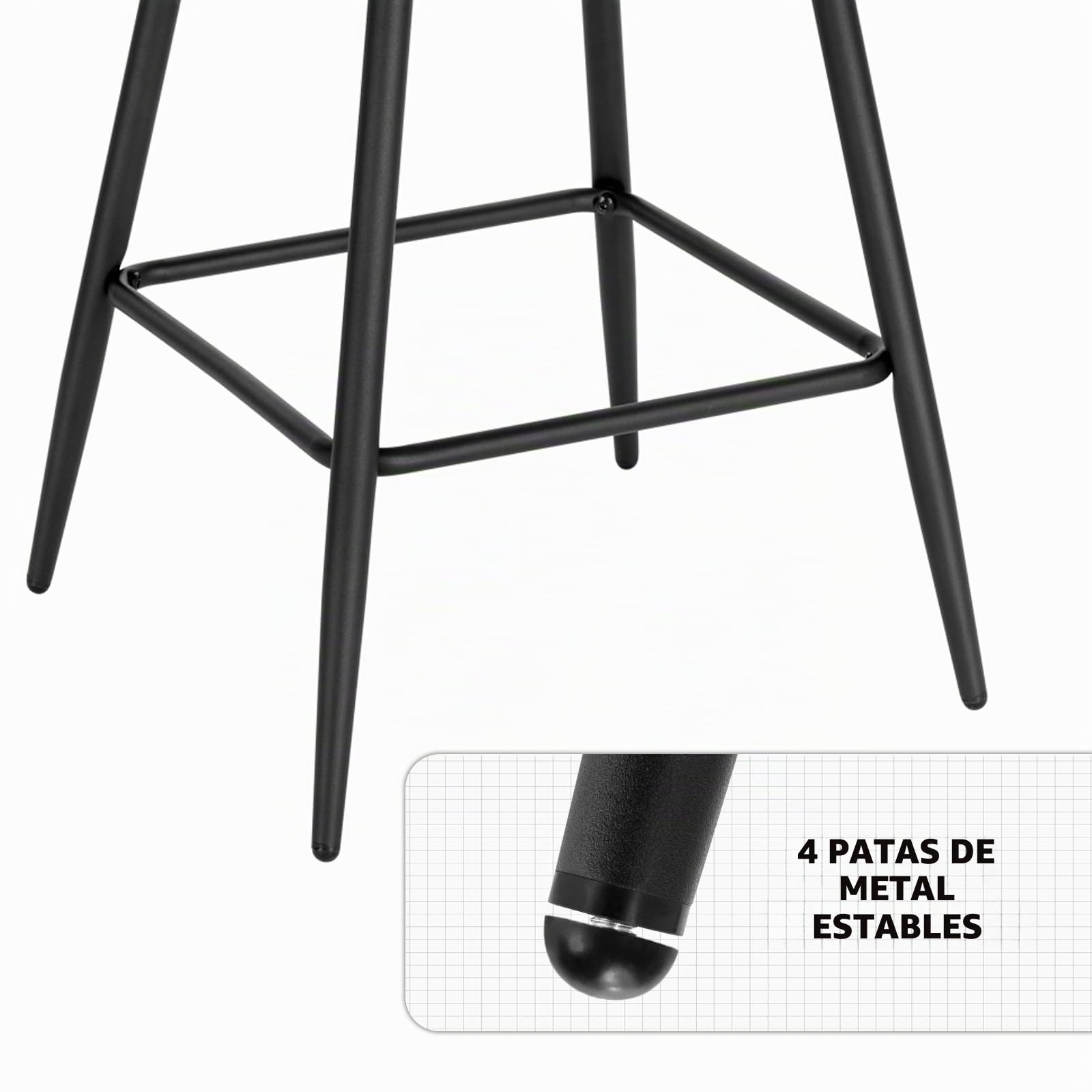 WOLTU Juego de 2 Taburetes de Bar con Respaldo Terciopelo, Negro | para Comedor, Salón y Cafetería