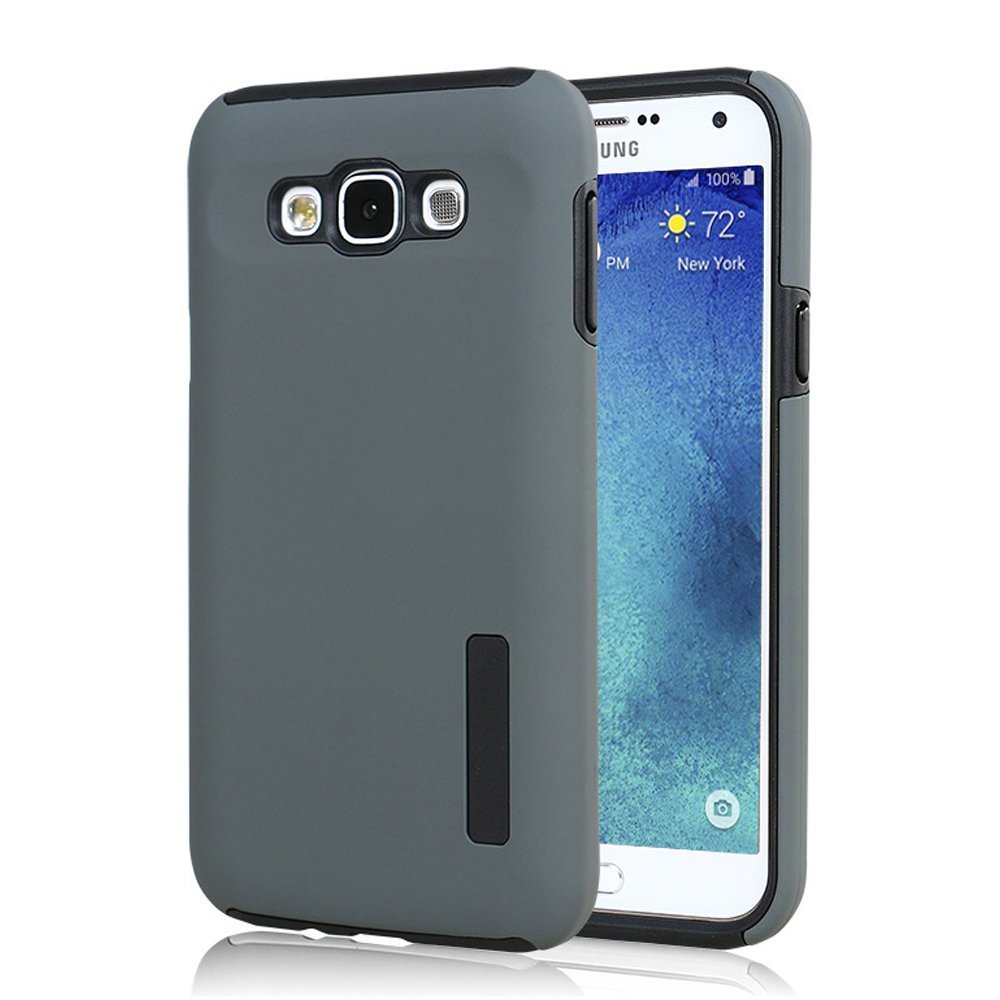 Galaxy E5 Case, YUCHIC - Heavy Duty Defender Dual Layer Protector Hybrid Phone Case for Samsung Galaxy E5, Grey