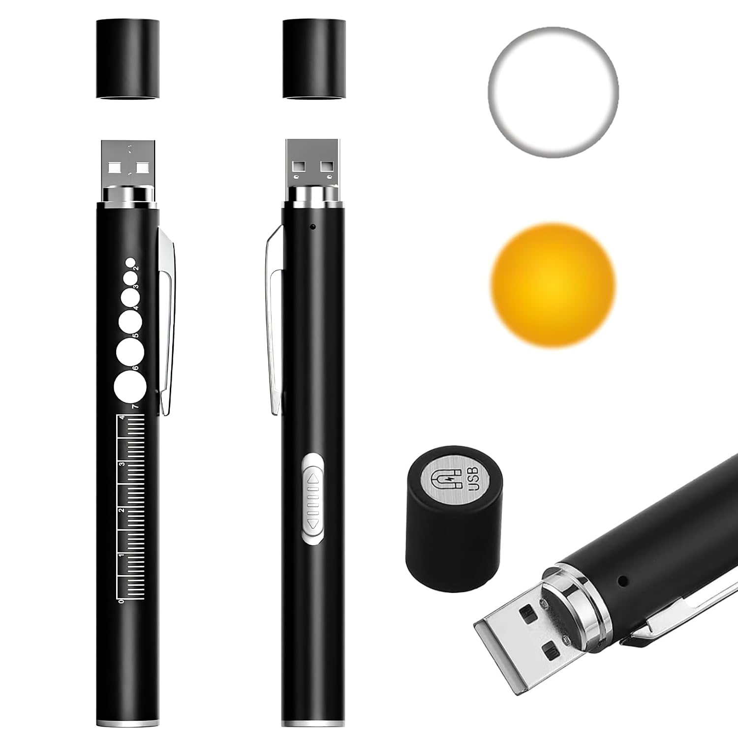 TecoKart® Rechargeable Pen Torch for Doctors & Nurses Dual Yellow & White Light Beams for Oral Eye Ear Nasal & Pupil Examinations Compact & Portable (Black)-image-48