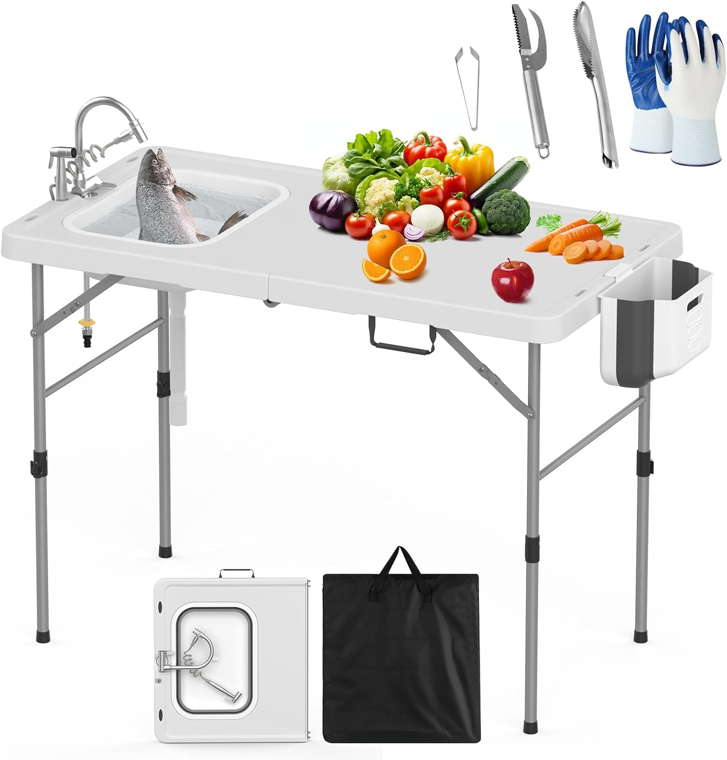 HLPB Fold in Half Folding Fish Cleaning Table with Sink