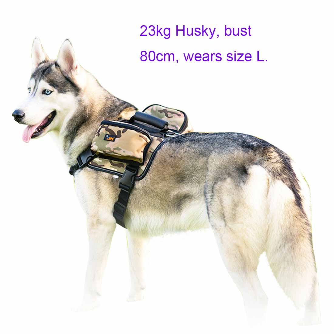Ondoing Sac à dos pour chien Harnais de taille moyenne Grand chien pour l'extérieur Sac de selle réglable Sac réfléchissant pour la randonnée, le camping et les voyages Taille XL, camouflage rose