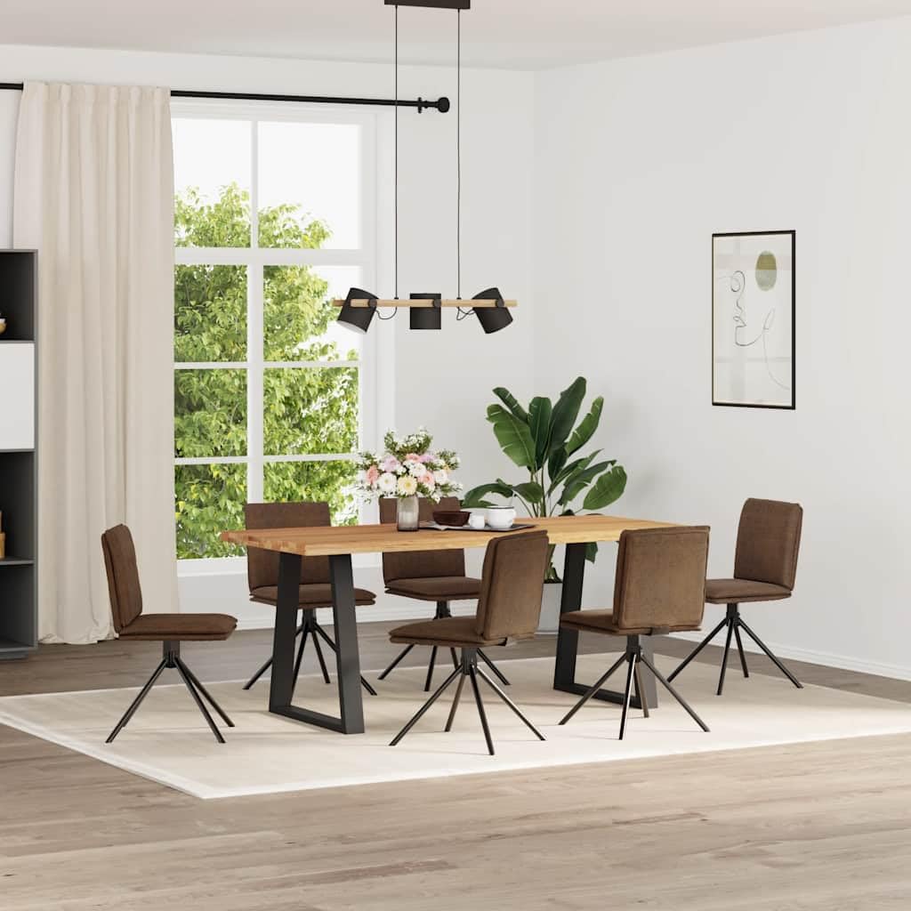 Krzesła do jadalni 6 szt. brązowe mikrofibra o wyglądzie zamszu z metalową ramą drewnianą, tapicerowane siedzisko i oparcie, ergonomicznie wyściełane, do kuchni, salonu, jadalni, biura