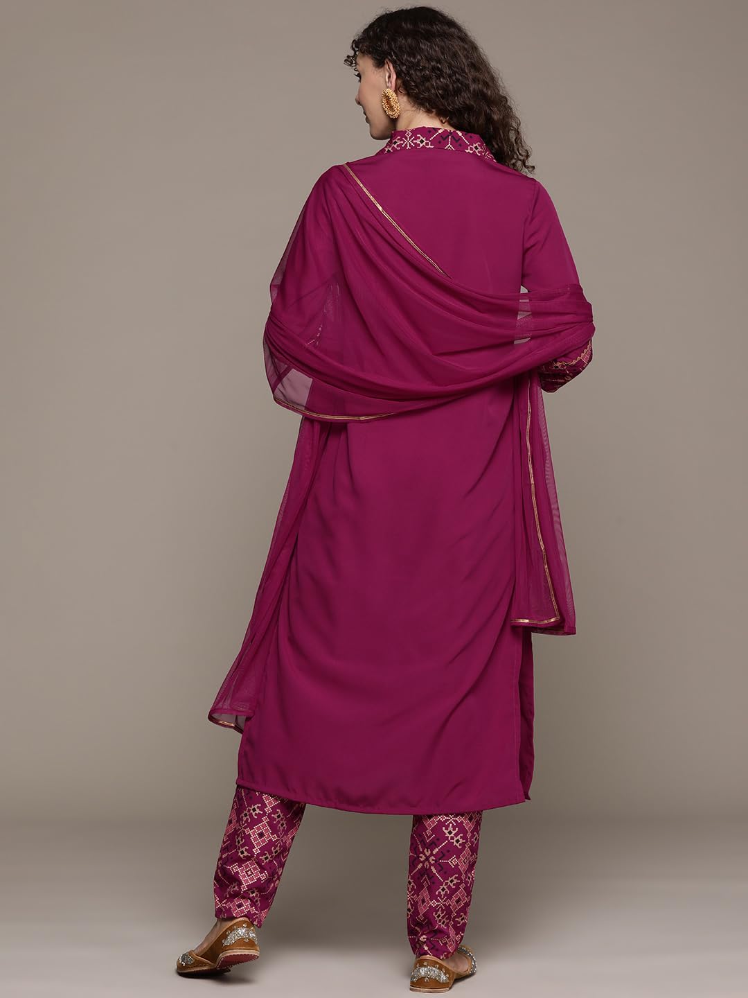 Ziyaa Women's Maroon Crepe Kurta, Pant And Dupatta Set (Ziskdcr4074-3Xl