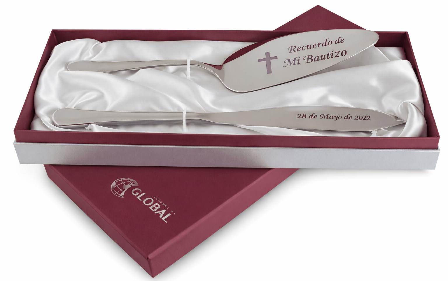 Genérico Estuche Cuchillo y Pala Personalizado para Tarta de Acero - Corta tartas con Nombre y Fecha - Juego servidor para pastel de Bodas,Comuniones y Eventos