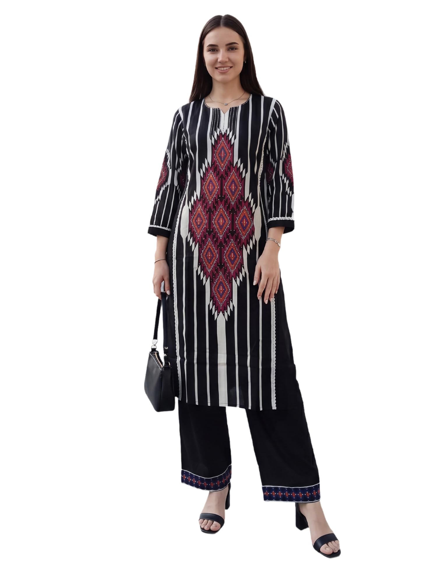 indo era Women's Pure Cotton Geometric Printed Thread Work Kurta & Pant Set-picture-36